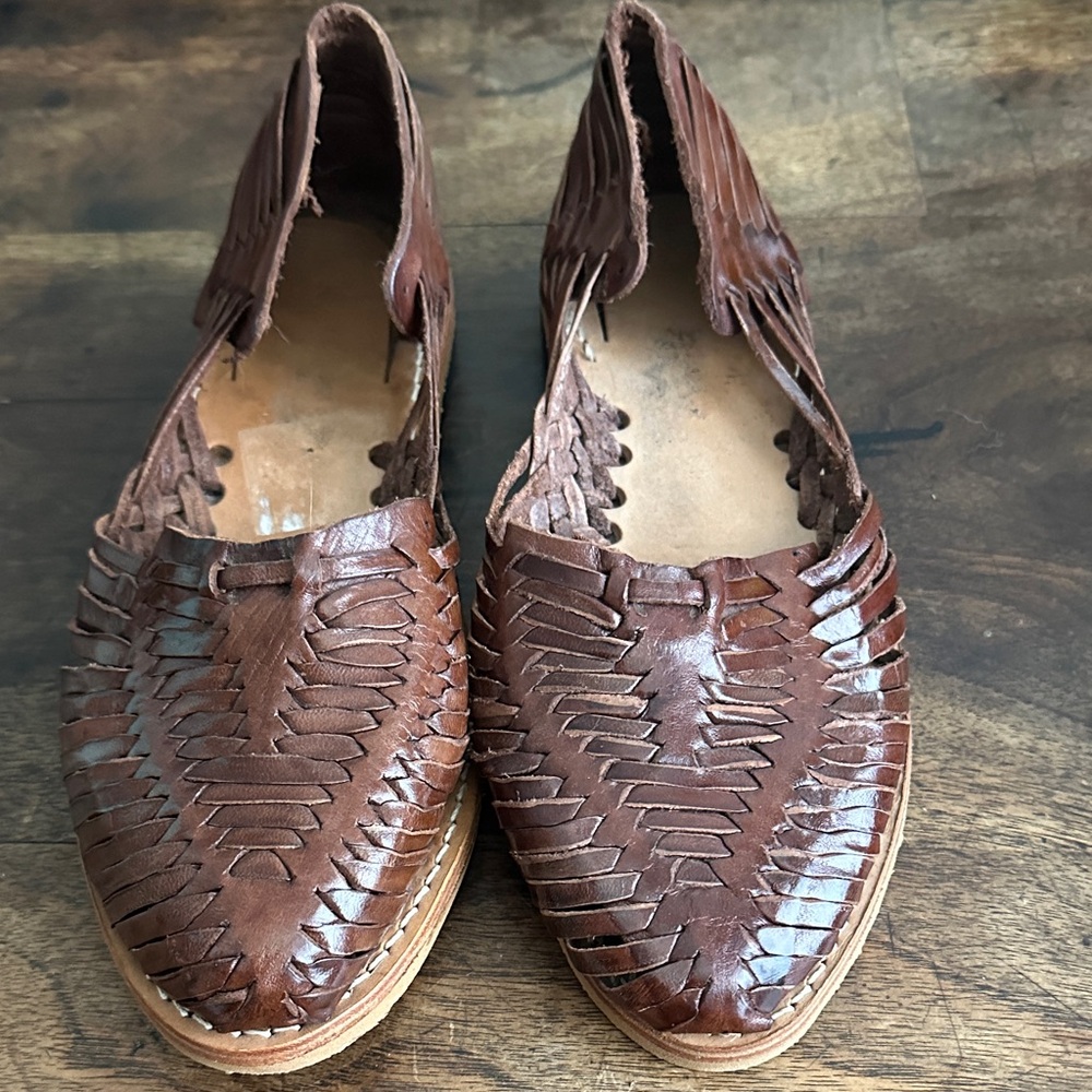 Brown Leather Huarache Sandals